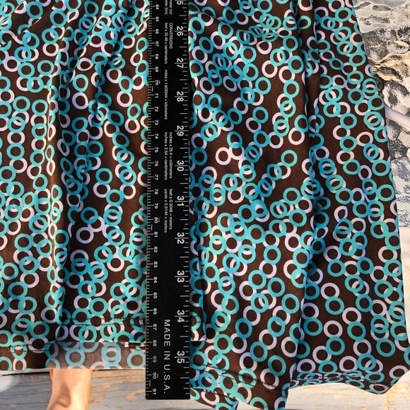 Lily large  12-14 Brown & Aqua geometric print Halter dress Marilyn Monroe - Picture 5 of 9